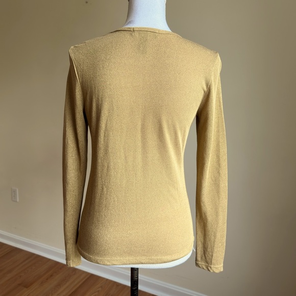 Ralph Lauren Tan Fitted metalic gold Long Sleeve Top size M/P - Picture 4 of 9